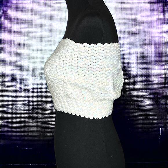 Y2K Teammates NY Vintage White Sequin Cybercore Festival Tube Top NWT Medium - Picture 2 of 7